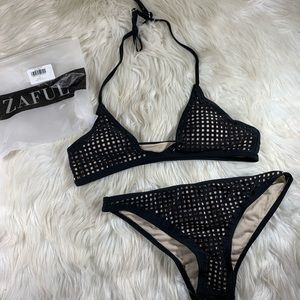 ZAFUL NWT 2 piece Black Bikini Large Perforated